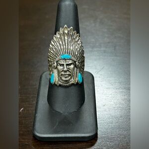 Vintage Ted Ott Sterling Silver and Turquoise Ring Size 8 1/2